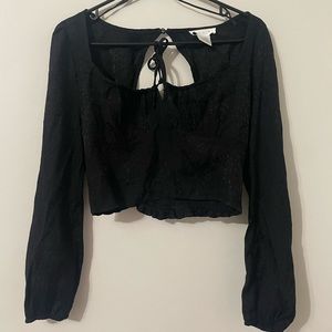 Black leopard print cropped blouse, size M